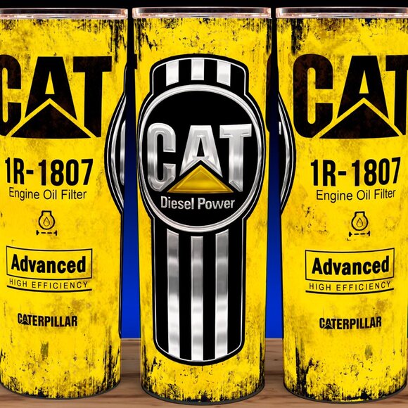 Cat Caterpillar 1R-1807 Grunge Distressed Excavator Oil Filter Cup Mug Tumbler - Picture 1 of 4